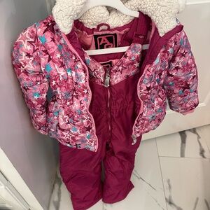 Pink Star-Patterned Winter Jacket and Snow Pants Set 4T